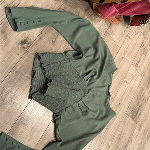 Green Long Sleeve Smocked Top